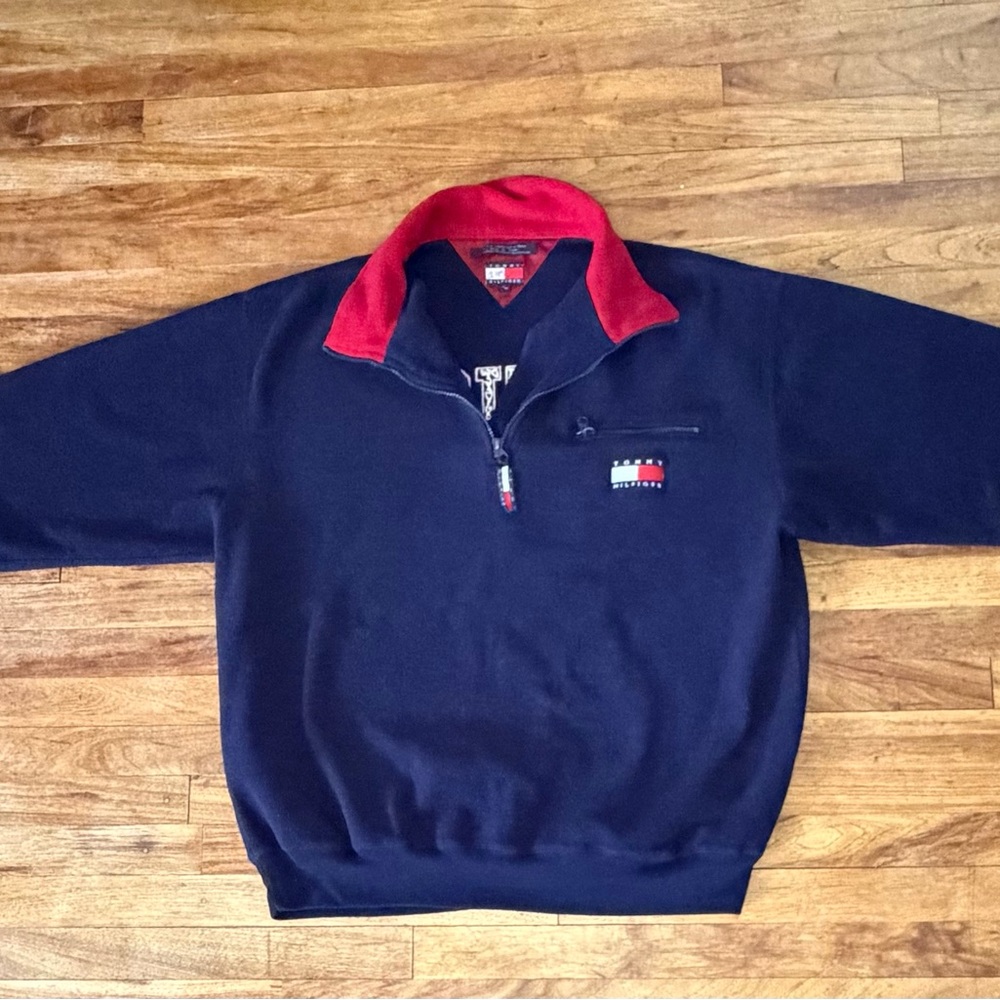 Tommy Hilfiger Navy and Red Zip-Up Sweater